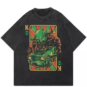 Уличная футболка унисекс с рисунком Alien Attack Poker XS чёрный