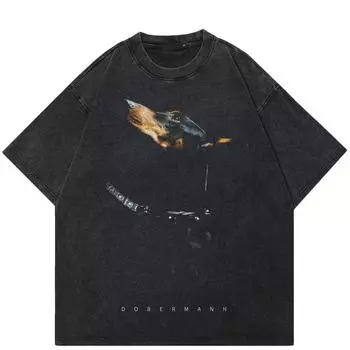Уличная футболка унисекс с рисунком добермана, черная хлопковая футболка, топы унисекс, футболки, летняя футболка с короткими рукавами S чёрный