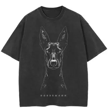 Уличная футболка унисекс с рисунком добермана, черная хлопковая футболка, топы унисекс, футболки, летняя футболка с короткими рукавами S чёрный