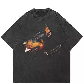 Уличная футболка унисекс с рисунком добермана, черная хлопковая футболка, топы унисекс, футболки, летняя футболка с короткими рукавами S чёрный