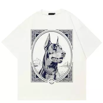 Уличная футболка унисекс с рисунком добермана, хлопковая футболка, топы унисекс, футболки, летняя футболка с короткими рукавами S белый