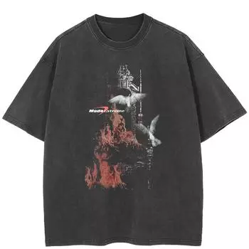 Уличная футболка унисекс с рисунком голубя, хлопковая черная футболка, топы унисекс, футболки, летняя футболка с короткими рукавами S чёрный