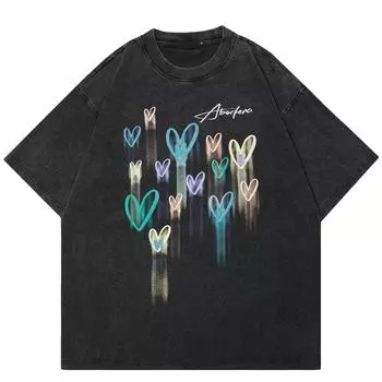 Уличная футболка унисекс с рисунком граффити в форме сердца 2024 S чёрный
