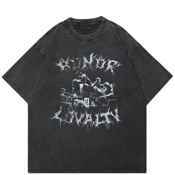 Уличная футболка унисекс с рисунком кикбоксинга, хлопковая промытая черная футболка, топы унисекс, футболки, летняя футболка с короткими рукавами S чёрный