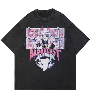 Уличная футболка унисекс с рисунком японского аниме, хлопковая промытая черная футболка, топы унисекс, футболки, летняя футболка с короткими рукавами S чёрный