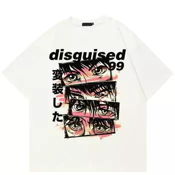 Уличная футболка унисекс с рисунком японской манги, хлопковая футболка, топы унисекс, футболки, летняя футболка с короткими рукавами S белый