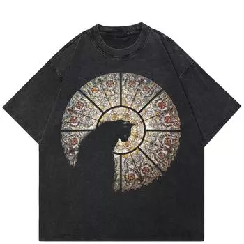 Уличная футболка унисекс с рисунком «Таинственный кот», хлопковая черная футболка, топы унисекс, футболки, летняя футболка с короткими рукавами S чёрный