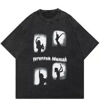 Уличная футболка унисекс с рисунком «Танцующая девушка и тени», 2024 г. S чёрный