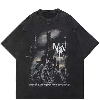 Уличная футболка унисекс с рисунком «Темный замок», хлопковая промытая черная футболка, топы унисекс, футболки, летняя футболка с короткими рукавами S чёрный