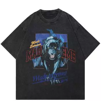 Уличная футболка унисекс с рисунком тигра, хлопковая черная футболка, топы унисекс, футболки, летняя футболка с короткими рукавами S чёрный