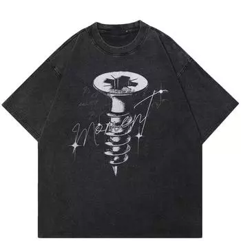 Уличная футболка унисекс с рисунком винта, хлопковая черная футболка, топы унисекс, футболки, летняя футболка с короткими рукавами S чёрный