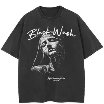 Уличная футболка унисекс с забавной графикой для девочек, хлопковая промытая черная футболка, топы унисекс, футболки, летняя футболка с короткими рукавами S чёрный