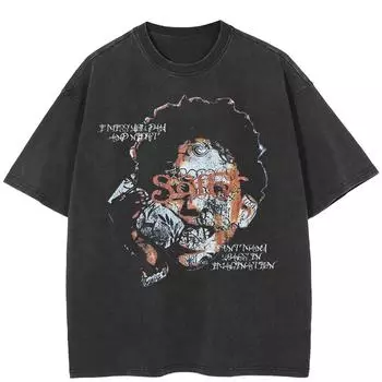 Уличная футболка унисекс с забавным рисунком для мальчиков, хлопковая промытая черная футболка, топы унисекс, футболки, летняя футболка с короткими рукавами S чёрный
