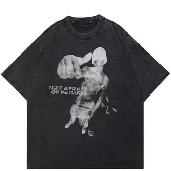 Уличная футболка унисекс с забавным рисунком, хлопковая промытая черная футболка, топы унисекс, футболки, летняя футболка с короткими рукавами S чёрный