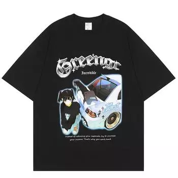 Уличная футболка в стиле хип-хоп для мужчин, аниме для девочек, футболки с рисунком автомобиля, Harajuku, повседневная хлопковая свободная футболка, летние топы с короткими рукавами