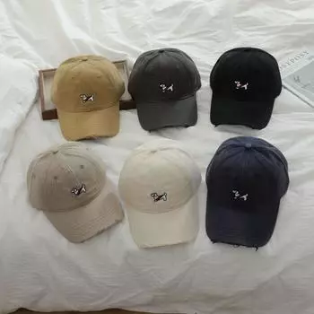 Уличная кепка весна новый стираный хлопок мягкий верх щенок вышитый бейсболка женская маленькая пара солнцезащитный кепка мужской M56-58cm бордовый