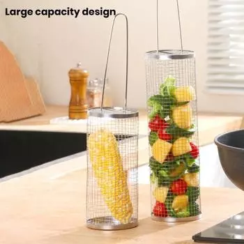 Уличная клетка для барбекю, проволока из нержавеющей стали, термостойкая, нелипкая, противоожоговая, длинная ручка, равномерный нагрев, большая вместительная корзина для гриля S