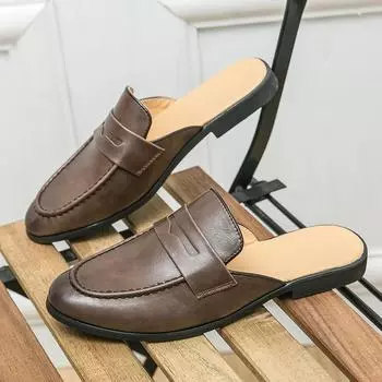 Уличная кожаная обувь Muller, мужская повседневная обувь ручной работы, модные мокасины без застежек, классические мужские тапочки, удобные туфли на плоской подошве, ленивые туфли 38 чёрный