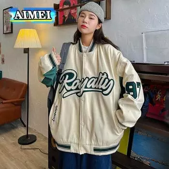 Уличная куртка-бомбер в стиле хип-хоп Y2K, женская куртка-бомбер в стиле Харадзюку, модная Корейская негабаритная бейсбольная униформа для колледжа, университетское пальто, одежда