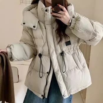 Уличная куртка-пуховик из белого утиного пуха, устойчивая к холоду, женская, 2024 года, новая модная кожаная куртка с капюшоном, стандартная талия, тонкая куртка S