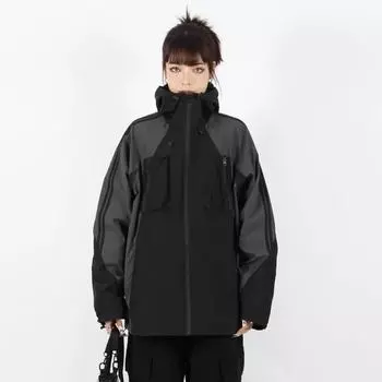 Уличная куртка Techwear, женские ветровки, винтажные спортивные куртки в стиле Харадзюку, уличный анорак на молнии с капюшоном M серый