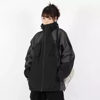 Уличная куртка Techwear, женские ветровки, винтажные спортивные куртки в стиле Харадзюку, уличный анорак на молнии с капюшоном M чёрный