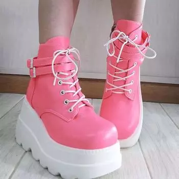 Уличная мода, ботинки на платформе, женская повседневная обувь, флуоресцентная обувь на танкетке, прогулочная обувь 35 розовый