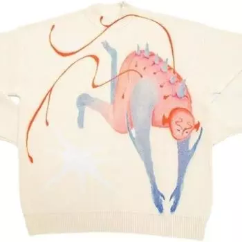 Уличная мода Harajuku Картина Вязаные мужские и женские свитера Y2K Monster Design L белый