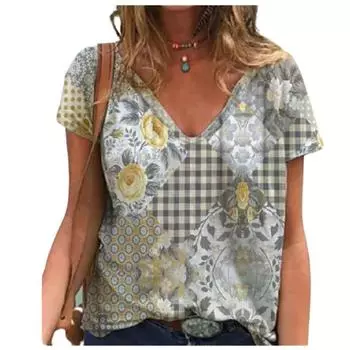 Уличная мода, летняя новая женская футболка с короткими рукавами и V-образным вырезом, 3D-футболка S
