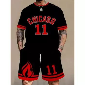 Уличная мода мужская баскетбольная футболка для спорта на открытом воздухе мужские шорты с принтом монограммы Лос-Анджелес мужской комплект с коротким рукавом и шортами S