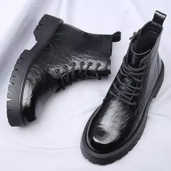 Уличная мода Мужские мотоциклетные ботинки Универсальные повседневные высокие ботинки Мужские деловые ботинки из натуральной кожи Классические короткие ботинки 38 коричневый