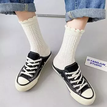 Уличная мода полосатый крест JK Лолита Чулочно-носочные изделия с оборками Корейские кружевные носки женские хлопковые носки