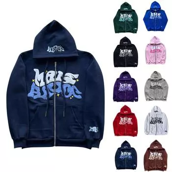 Уличная мода принт толстовка с капюшоном графические толстовки на молнии хип-хоп уличная одежда свободного покроя винтажный наряд L