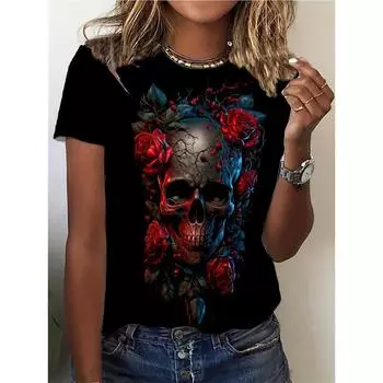 Уличная мода ретро круглый вырез женская футболка свободный дизайн Harajuku короткий рукав топ 3D печатный узор летняя футболка XXS