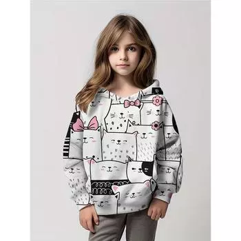 Уличная мода, толстовка с капюшоном для девочек, полный животный узор, длинный рукав, удобная одежда для всех сезонов 100CM