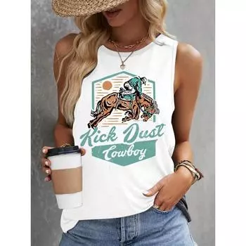 Уличная мода женская футболка без рукавов летняя повседневная женская майка с принтом в стиле вестерн женская майка S