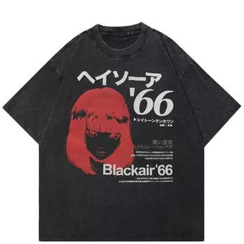 Уличная модная футболка с двусторонним рисунком для девочек, хлопковая промытая черная футболка, топы унисекс, футболки, летняя футболка с короткими рукавами S чёрный