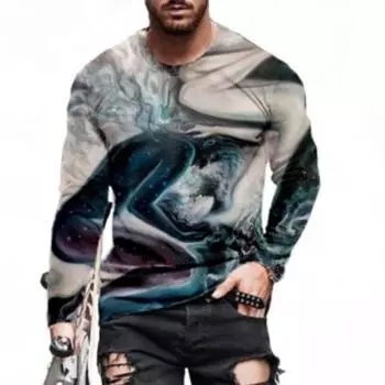 Уличная молодежь, жизненная сила, новый тренд, мужские граффити, цветные 3D-печатные топы с длинным рукавом, круглый вырез, для спорта на открытом воздухе, фитнеса, футболка для мужчин S