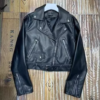 Уличная мотоциклетная куртка из искусственной кожи женская короткая американская кожаная куртка женская новая весна и осень высокого класса M