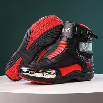 Уличная мотоциклетная обувь для мужчин и женщин. Мотоциклетная обувь для бездорожья с подсветкой. Длинные и короткие ботинки для езды на велосипеде. 36 красный