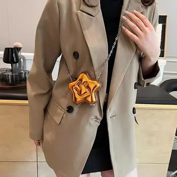 Уличная мультяшная маленькая сумка на цепочке сумка через плечо 2024 новая милая маленькая девочка сумка со звездами модная сумка-мессенджер серебряный