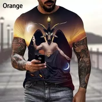 Уличная мужская модная футболка с 3d художественным принтом, классная футболка с короткими рукавами и графикой Бафомета XS