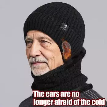 Уличная мужская зимняя вязаная шапка, плюшевая, теплая, кепка с ушами, повседневная, с подкладкой из искусственного меха, для защиты ушей при езде на велосипеде темно-синий