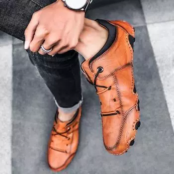 Уличная обувь на плоской подошве, высококачественная кожаная повседневная мужская обувь, дышащая, для ходьбы, для мужчин, летние мокасины ручной работы, мягкие туфли для вождения 38 чёрный