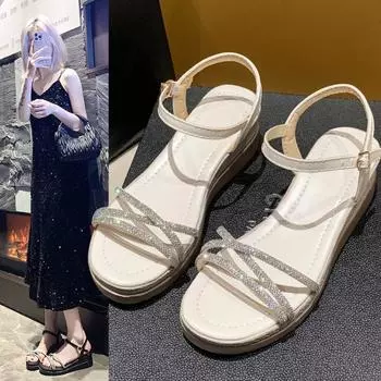 Уличная обувь женская 2024 тренд лето новая женская обувь мода квадратная головка женские сандалии сандалии на платформе Zapatos De Mujer 36 бежевый