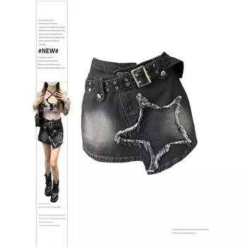 Уличная одежда 2000-х годов, летние женские черные готические джинсовые юбки Harajuku, мини-джинсовая юбка, винтажная эстетичная юбка большого размера Y2k S чёрный