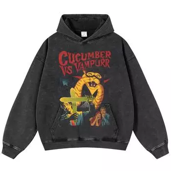 Уличная одежда 2024 г., черный свободный пуловер с капюшоном и длинными рукавами унисекс с графикой вампира S чёрный