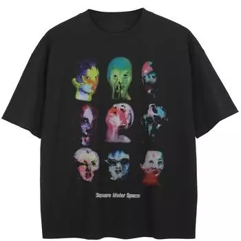 Уличная одежда Art Faces Графическая черная футболка Хлопковые топы унисекс Футболки Летняя футболка с короткими рукавами M чёрный