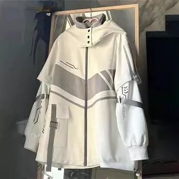 Уличная одежда BF Куртки для женщин Винтажная повседневная мода Оверсайз Верхняя одежда Y2k Топы с капюшоном Контрастные цветные пальто XL белый