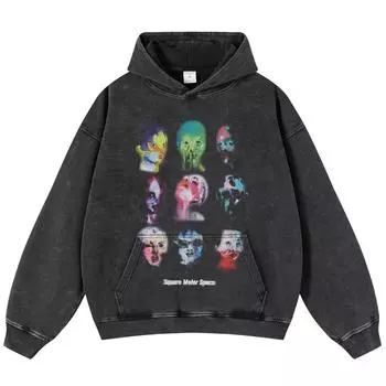 Уличная одежда Боди-арт Графический стираный черный свободный унисекс толстовка Y2K S чёрный